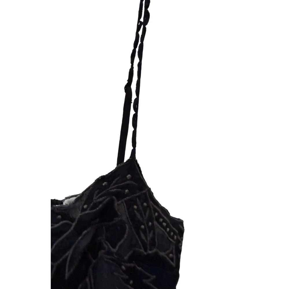 Free People Black Embroidered Beaded Gauze Mini Dress Boho Braided‎ Straps XS